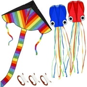 TOY Life Kites for Kids Easy to Fly - 3 Pack Kids Kites - Large Rainbow Delta Kite and 2 Giant Octopus Kite - Kite for Kids Ages 4-8 - Flying Kites for Children - Kites for The Beach - Easy Fly Kites