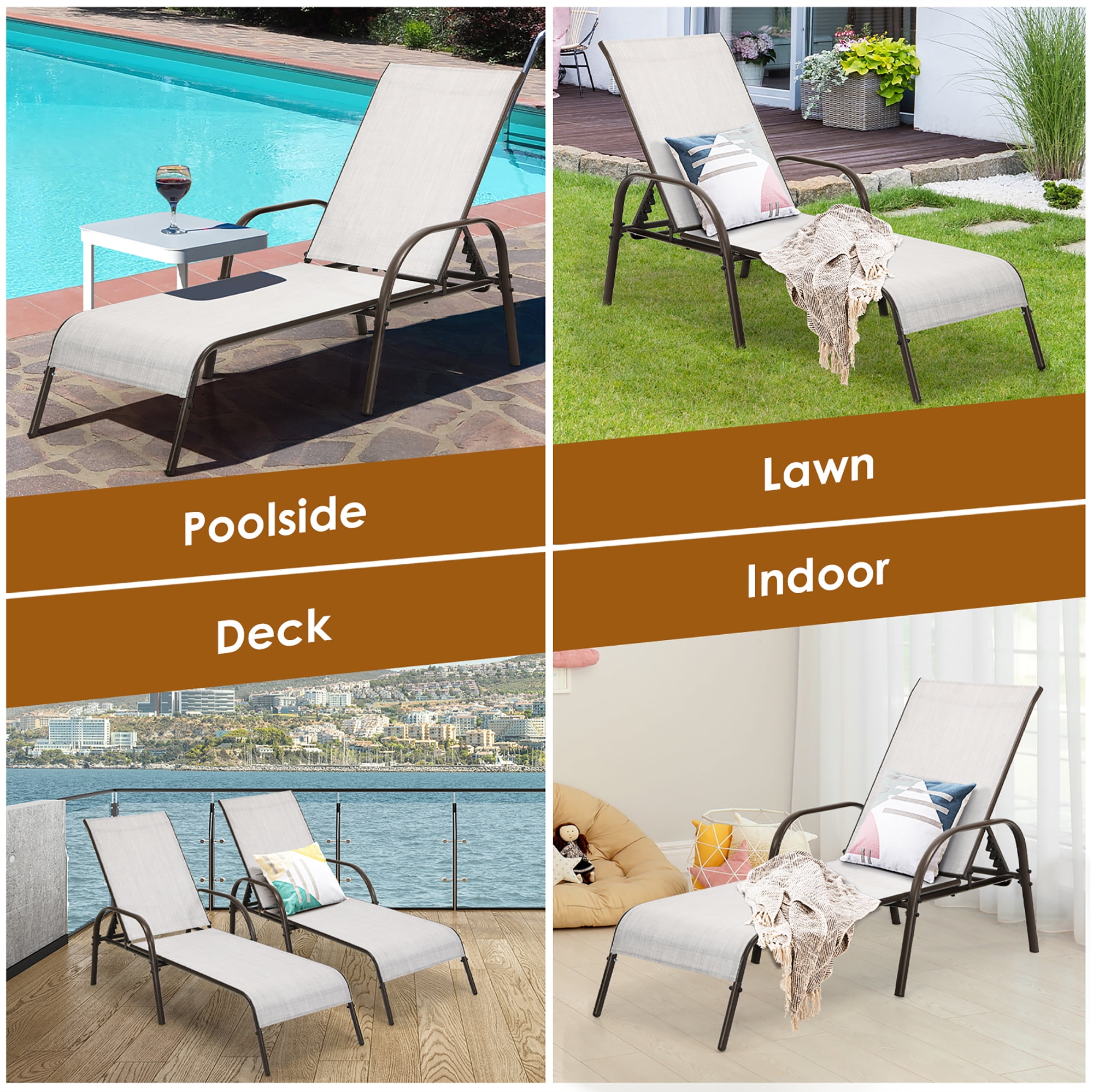 costway outdoor patio lounge chair chaise fabric adjustable reclining