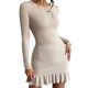thumbnail image 2 of Gibobby Vestidos de suéter anchos Vestido de punto de color liso con dobladillo de Cuello redondo Vestido de suéter midi elegante y ajustado(Blanco,XL), 2 of 3