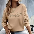 thumbnail image 6 of Cnbwig Women's Sweatshirt Daily Home Outdoor Solid Long Sleeve Letter Printed Hoodless Crew Neck T Shirt Pullover Ladies Sweatshirts Daily Wear Hoodies A-Khaki L, 6 of 8
