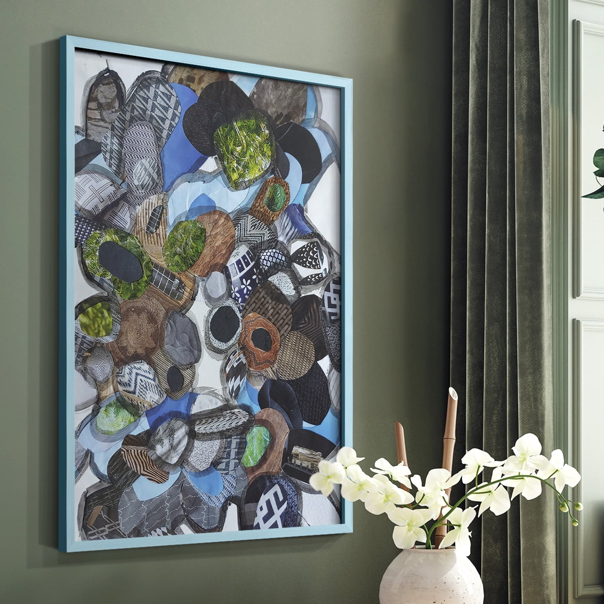 Catalina Island Blue Glass Framed Print in Blue Solid Wood Framed Print No Nail Hanging