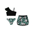 thumbnail image 3 of SiiRoh Girl's Bikini Tankini Swimsuit 3-Piece Tropical Print Swimming Bathing Suit for Pool Beach Black&Green Flower 12, 3 of 5