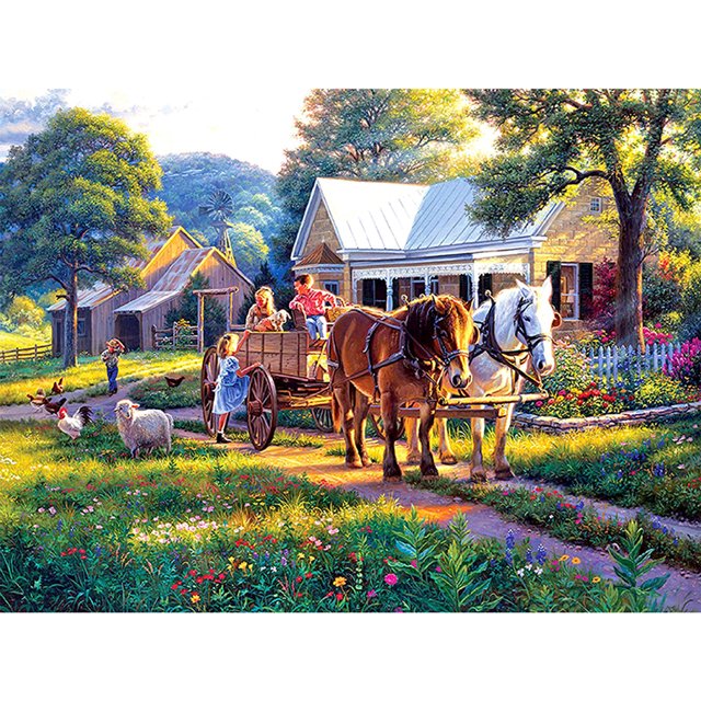 Hilo algodón ecológico bordado 11CT 3 hebras impresión 40*50cm paisaje granja kit serie paisaje punto cruz Btafrte