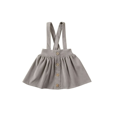 

Kuriozud Toddler Baby Girl Solid Color Button Corduroy Suspenders Dress