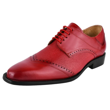 LIBERTYZENO Mens Classic Leather Formal Oxford Shoes  Red