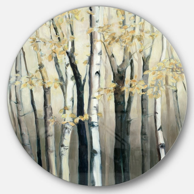 Designart 'Golden Birch Forest III' Farmhouse Metal Circle Wall Art