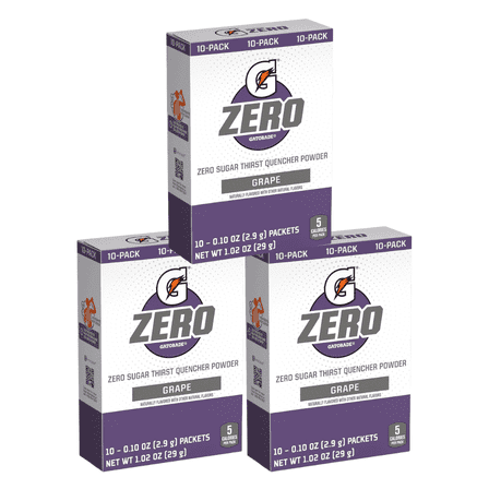 Gatorade G Zero Powder, Grape, Caffeine-Free, 3 Boxes (30 Packets), 30g