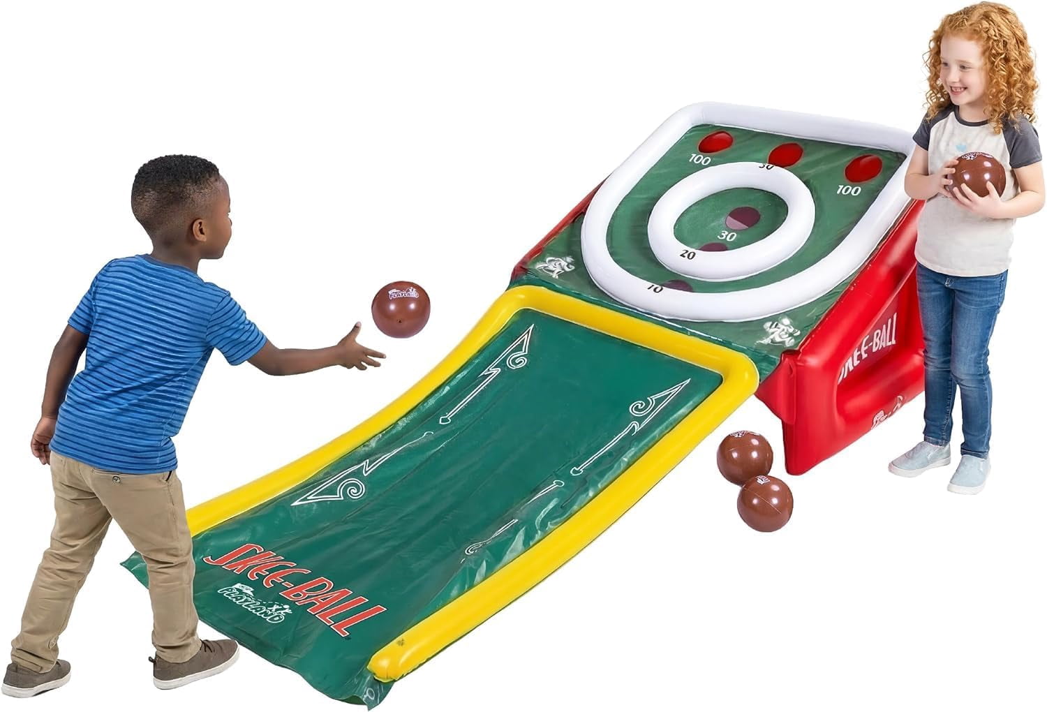 Playland Inflatable Skee Ball Game for Kids & Family – 5FT Indoor & Outdoor Arcade Toss Game with Ball Return, 4 Rubber Balls, Electric & Hand Pump Included – Backyard Party Carnival Game for Ages 6+