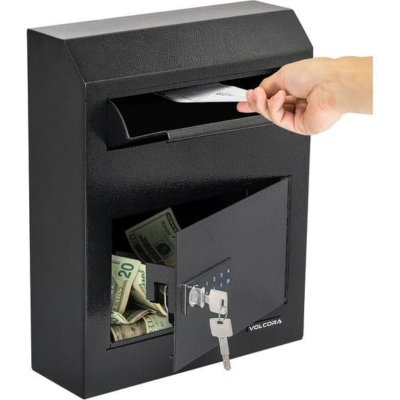 Key Drop Box with Lock, Drop Slot Depository Safe Box Digital Keypad, Money Drop Safe for Business, Wall Mount Mailbox, Cash Drop Box, Electronic Programmable Lock with Key Indoor Use