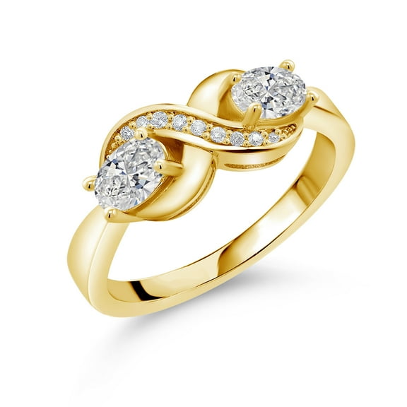 Gem Stone King Lab Grown Diamond Infinity Love Knot Ring for Women | 18K Yellow Gold Plated Silver | 0.89 Cttw | 6X4MM Oval Diamond with Created Sapphire Accents | Birthstone Jewelry Gifts | Size 5