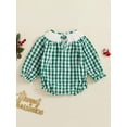 thumbnail image 4 of ZINTAOZT Toddler Baby Girl Christmas Plaid Smocked Romper Long Sleeve Embroidery Bubble Jumpsuit Bodysuit Xmas Clothes, 4 of 8