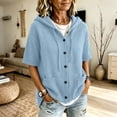 thumbnail image 5 of FAIWAD Short Sleeve Cardigans for Women Plus Size Button up Casual Hooded Sweaters with Pockets, 5 of 6