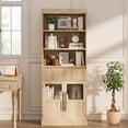 thumbnail image 3 of Studyset 70" Kitchen Pantry Cabinet, Tall Bookcase with Open Shelves and Fluted Drawer, Floor Standing Bookshelf with Glass Doors, Wood Display Cabinet for Kitchen, Living Room, 3 of 7