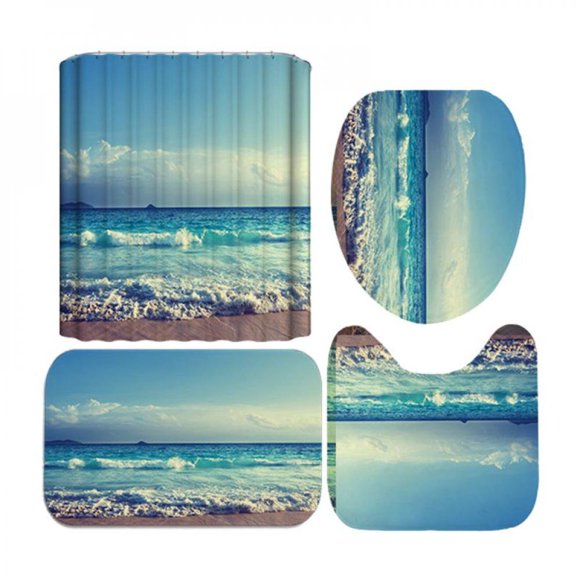 Shower Curtain Set Rainforests Beaches Patterns Printing Bathroom Hotel Toilet Cover Mats Non-Slip Washroom Kitchen Rugs