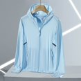 thumbnail image 3 of TKLPEHG Women's Blouses Dressy Casual Hooded Zipper Hooded Sunscreen Tops Fashion Long Sleeve T Shirt Loose Fall Tops Solid Color Lightweight Comfy Pullover (Light Blue,XL), 3 of 3