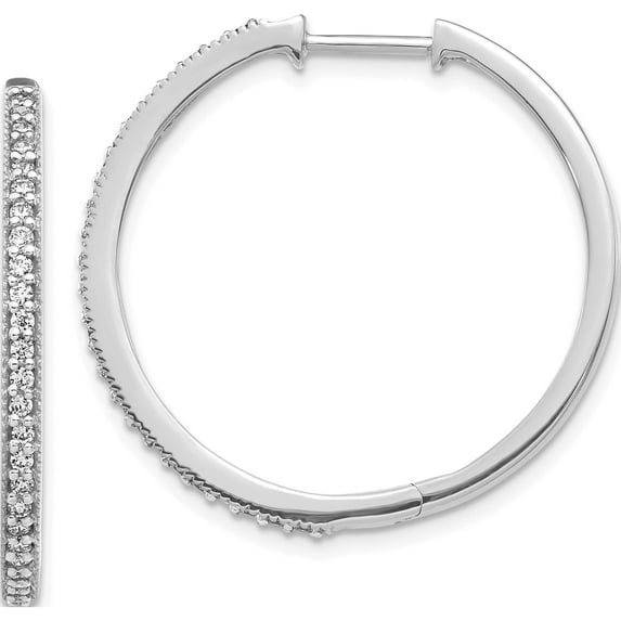 14K White Gold Diamond Milgrain Hinged Hoop Earrings (29 X 29) Made In India em4280-055-wa
