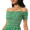 thumbnail image 2 of YOESEE Women Floral Print Off Shoulder Boho Dress Short Sleeve Side Split Flowy Maxi Dress Green M, 2 of 9