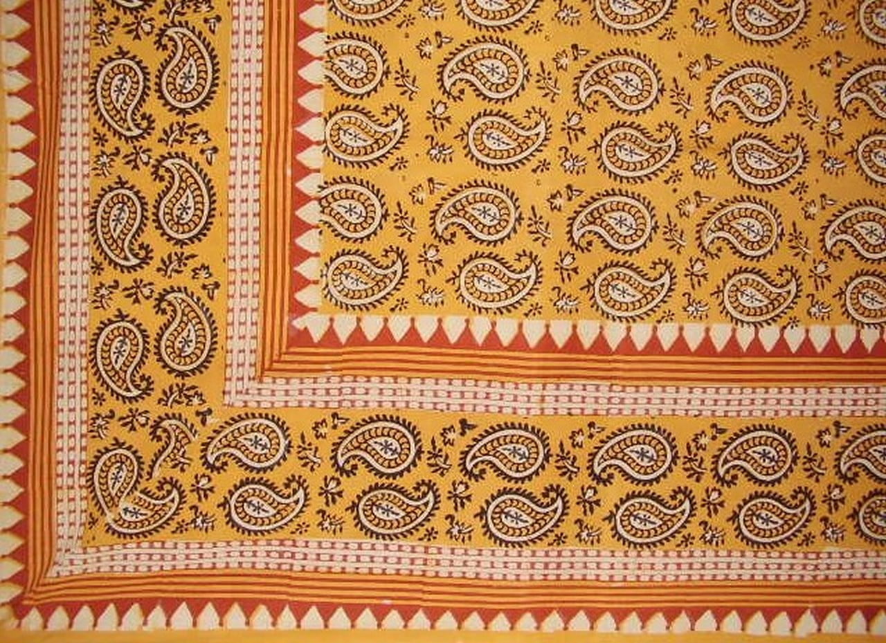 Primitive Paisley Block Print Tapestry Cotton Bedspread 108" x 88" Full-Queen... by Homestead
