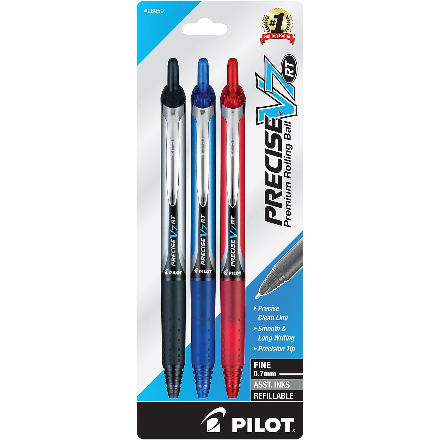 12 Pack .7mm Precision Point Ink Pilot Precise V7 Stick Rolling Ball Pens 