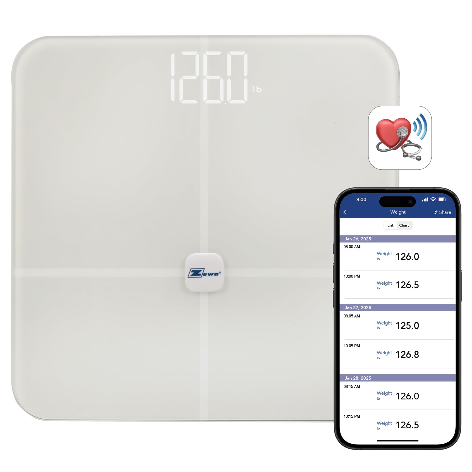 Zewa Smart Digital Biometrics Scale, Measures 12 Body Composition Metrics, 397 lbs / 180 Kg Capacity