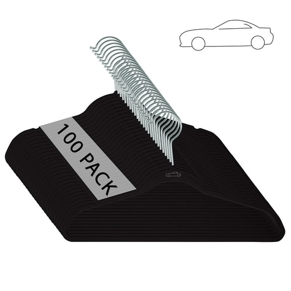 Simplify Kids 100 Pack Velvet Shirt Hangers with Race Car Icon in Black