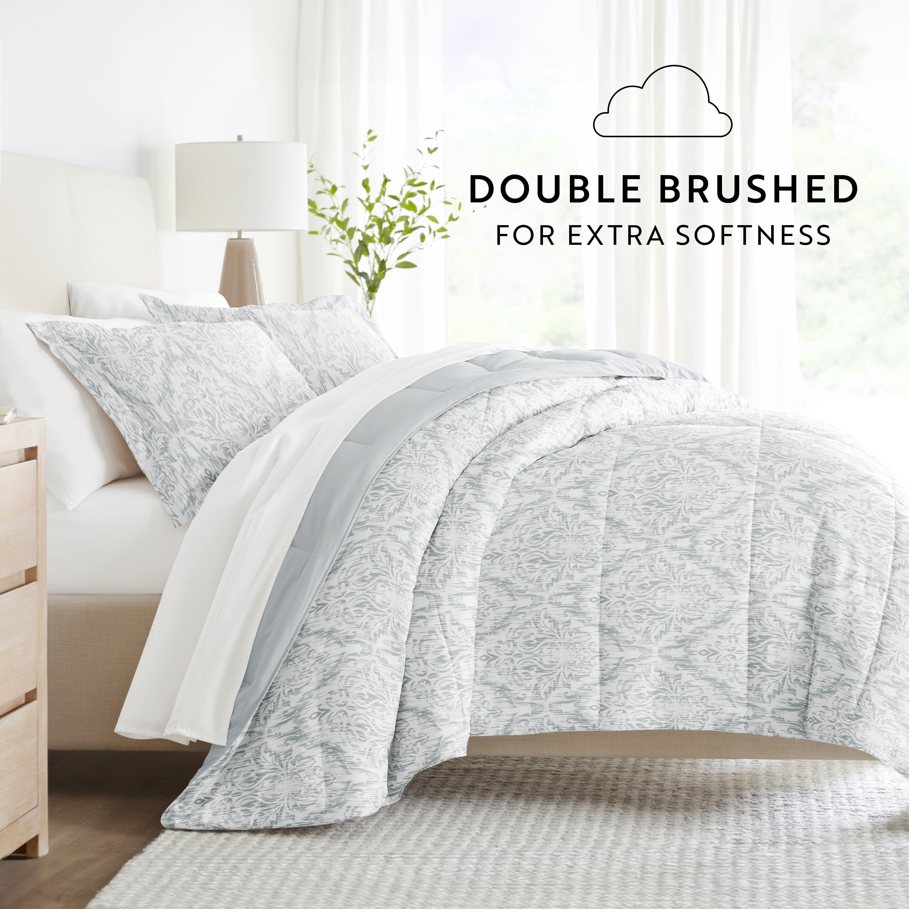 Noble Linens 7 Piece Bedding Bundle, Microfiber Patterned Comforter and Sheet Set, King