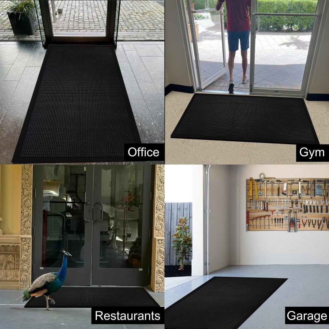 A1HC Natural Rubber Fingertip Entrance Floor Mat, 32"x40", Black Scraper Stud Mat, Premium Non-Slip Door Mat for Home, Garage & Commercial Use