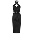 thumbnail image 5 of Women's 2 Piece Multi Wear Outfits Sexy Halter Neck Criss Cross Backless Crop Top Ruched Split Skirts Sets Clubwear, 5 of 7