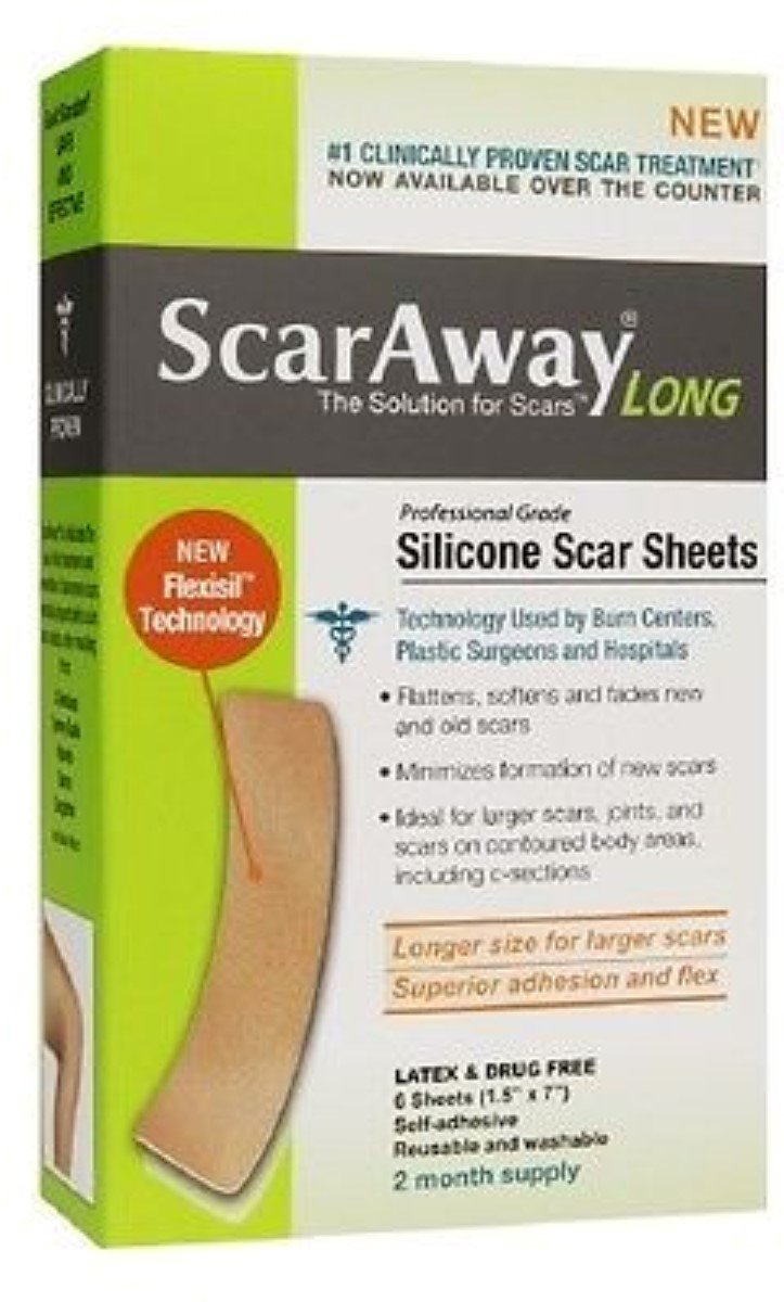 ScarAway Long Silicone Scar Sheets 1.5 Inc x 7 Inc, 6 Ea, 6 Pack