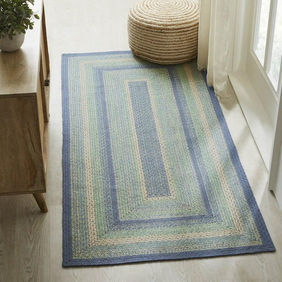 VHC Brands Jolie Farmhouse 36"x72" Area Rug Blue Textured Jute Striped Pad Rectangle Floor Decor