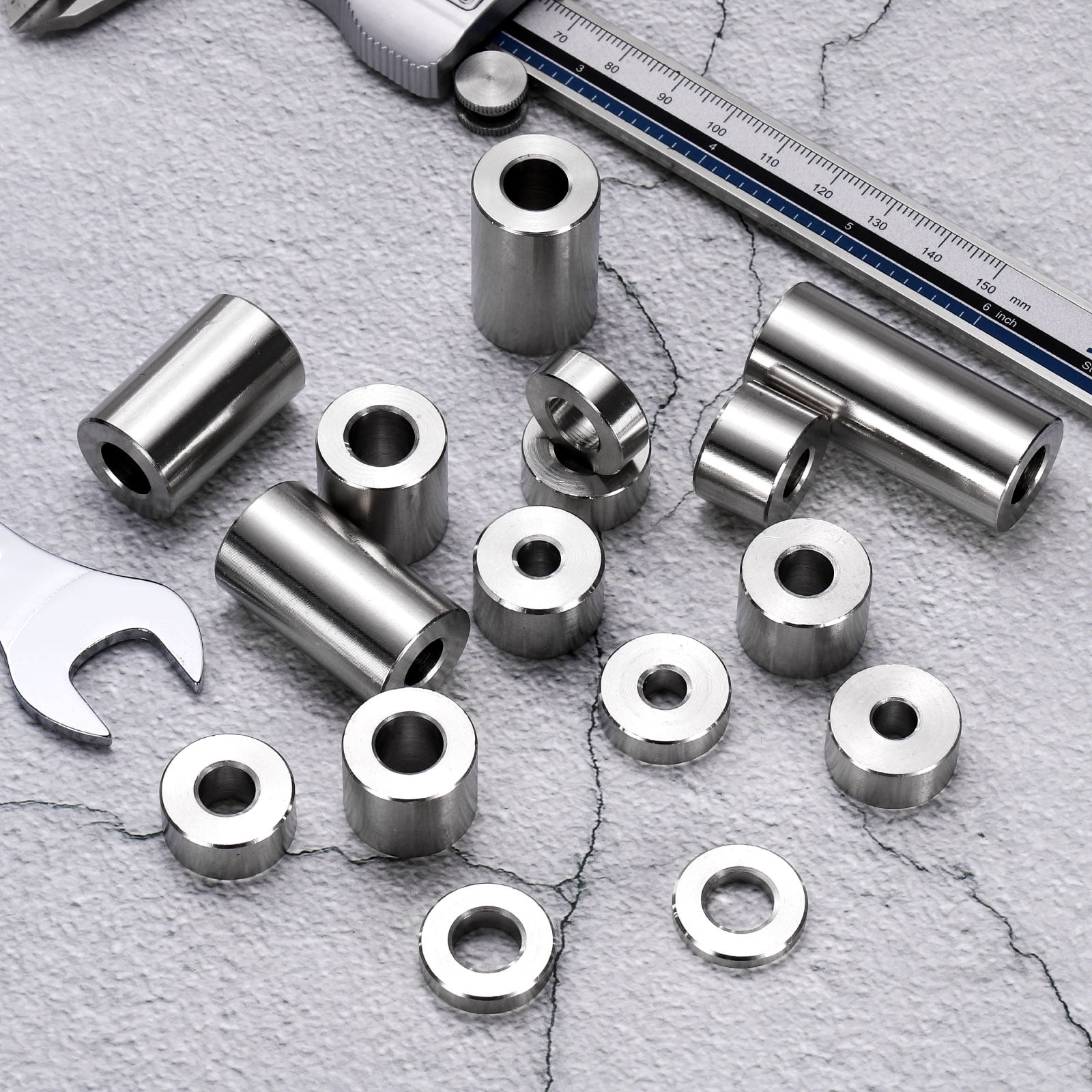 5 Pack Stainless Steel Spacer 3/8" Bore x 3/4" OD x 2" Length Screw Bushing Plain Finish Round Metal Spacer for M10 Screws Bolts and Rods
