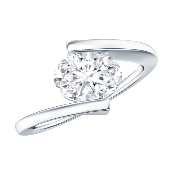 1CT Lab Diamond East West Oval Engagement Ring - EF-VS Quality - With Jewelry Box, 925 Sterling Silver, US 4.00
