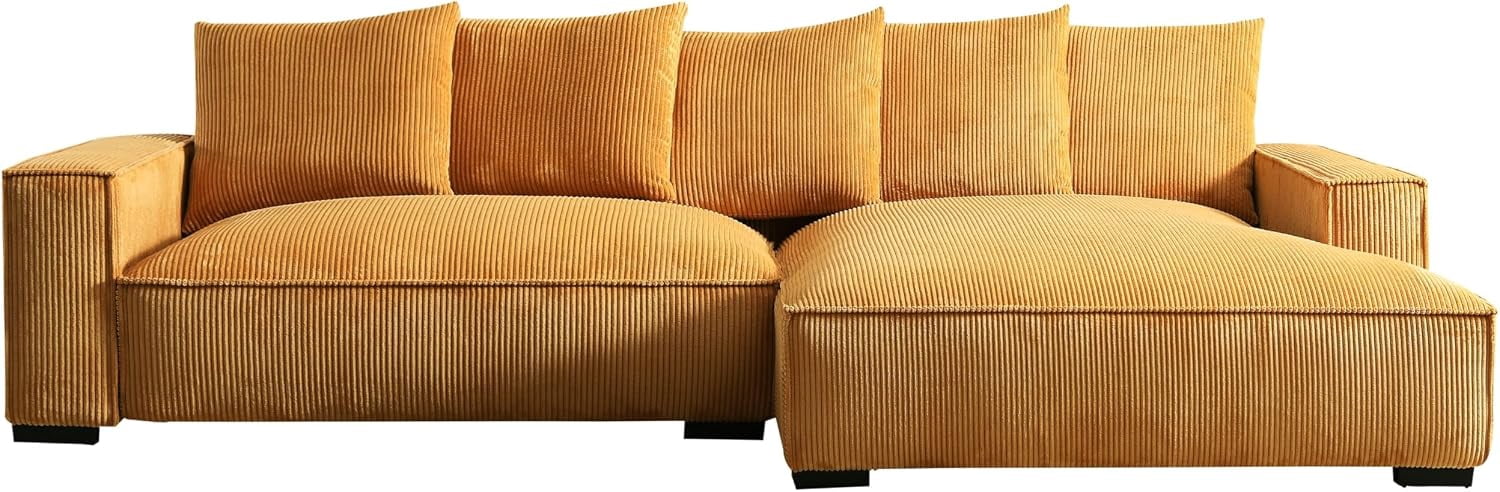 106.7-Inch L Shaped Loveseat and Chaise, Luxe Large Two-Piece Right Facing Sectional Sofa for Living Room,Upholstered with Corduroy Fabric, Right Facing, Ginger