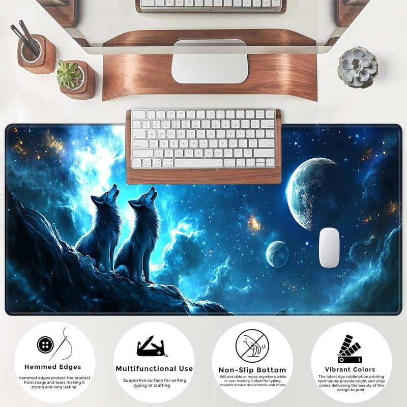 HELLOYOUNG Creative Wolf Pattern Mouse Pad, Large Gaming Mouse Mat with Non-Slip Rubber Base, Extended Desk Pad for Home Office and Game Room, Best Halloween Christmas New Year Gift