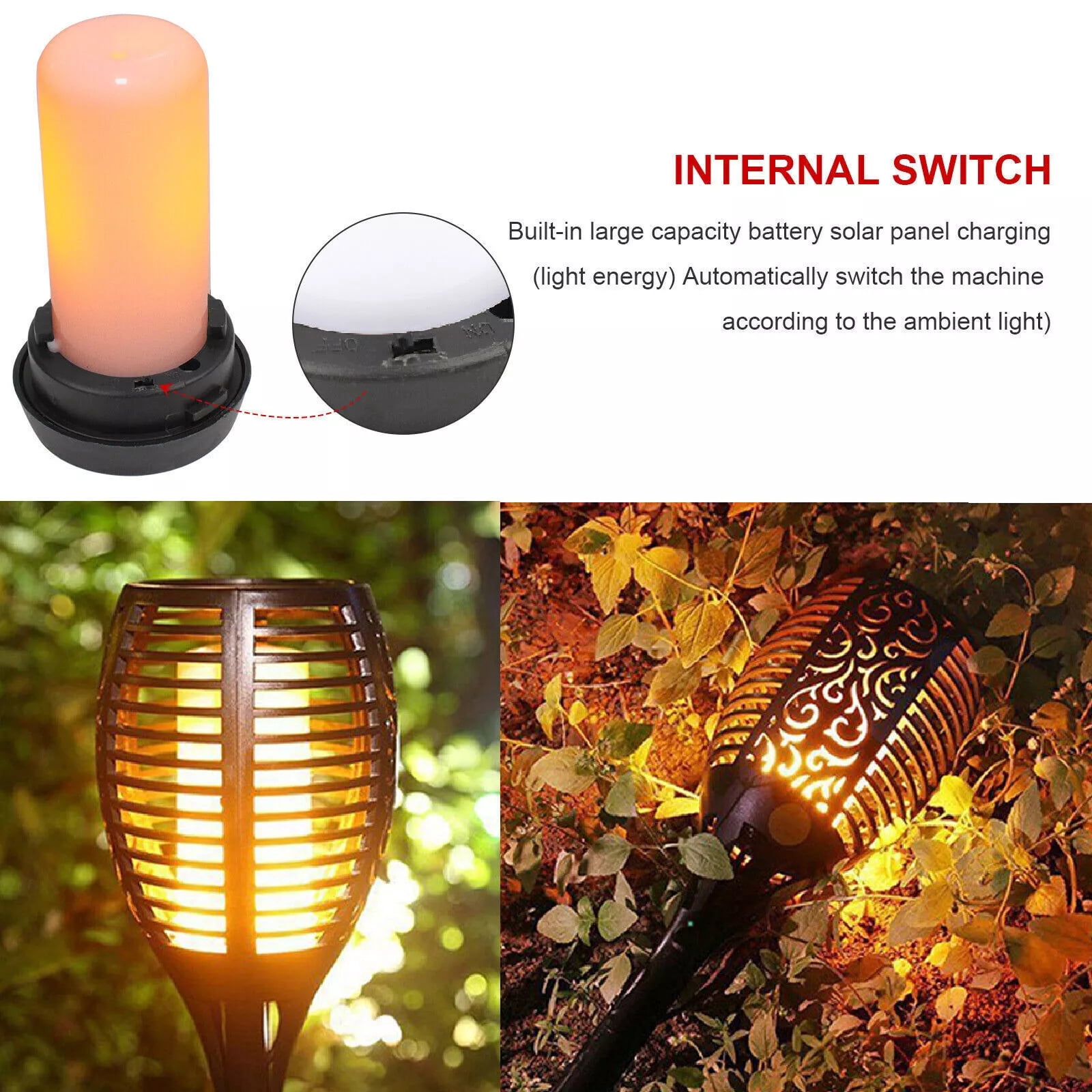 12X 12 LED Solar Torch Flame Lights Outdoor Garden Flickering Lamps Waterproof