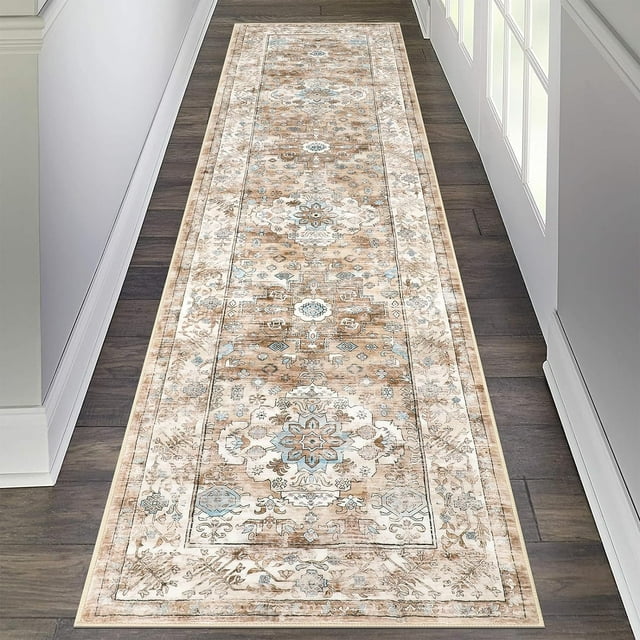 Findosom 2'x8' Hallway Runner Rug Washable Vintage Kitchen Laundry Runner with Non Slip Backing Farmhouse Entryway Living Room Floor Mat Stain Resistant Runner Carpet Orange
