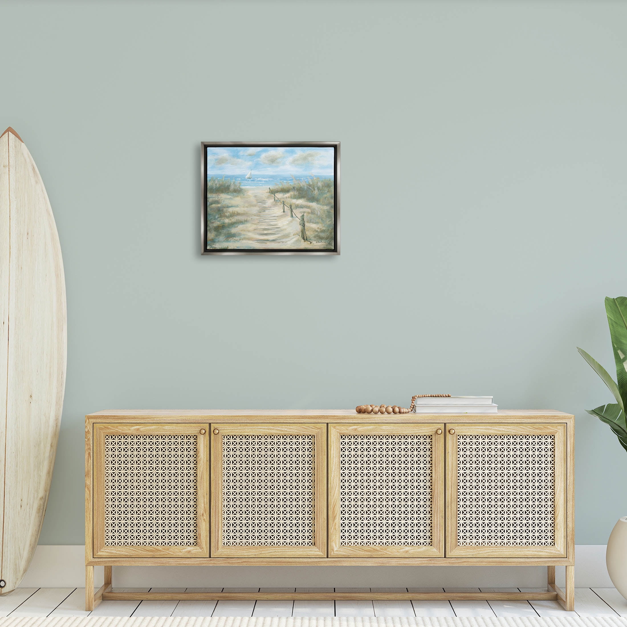 Ocean Shore Beach Boardwalk Coastal Painting Luster Gray Framed Art Print Wall Art