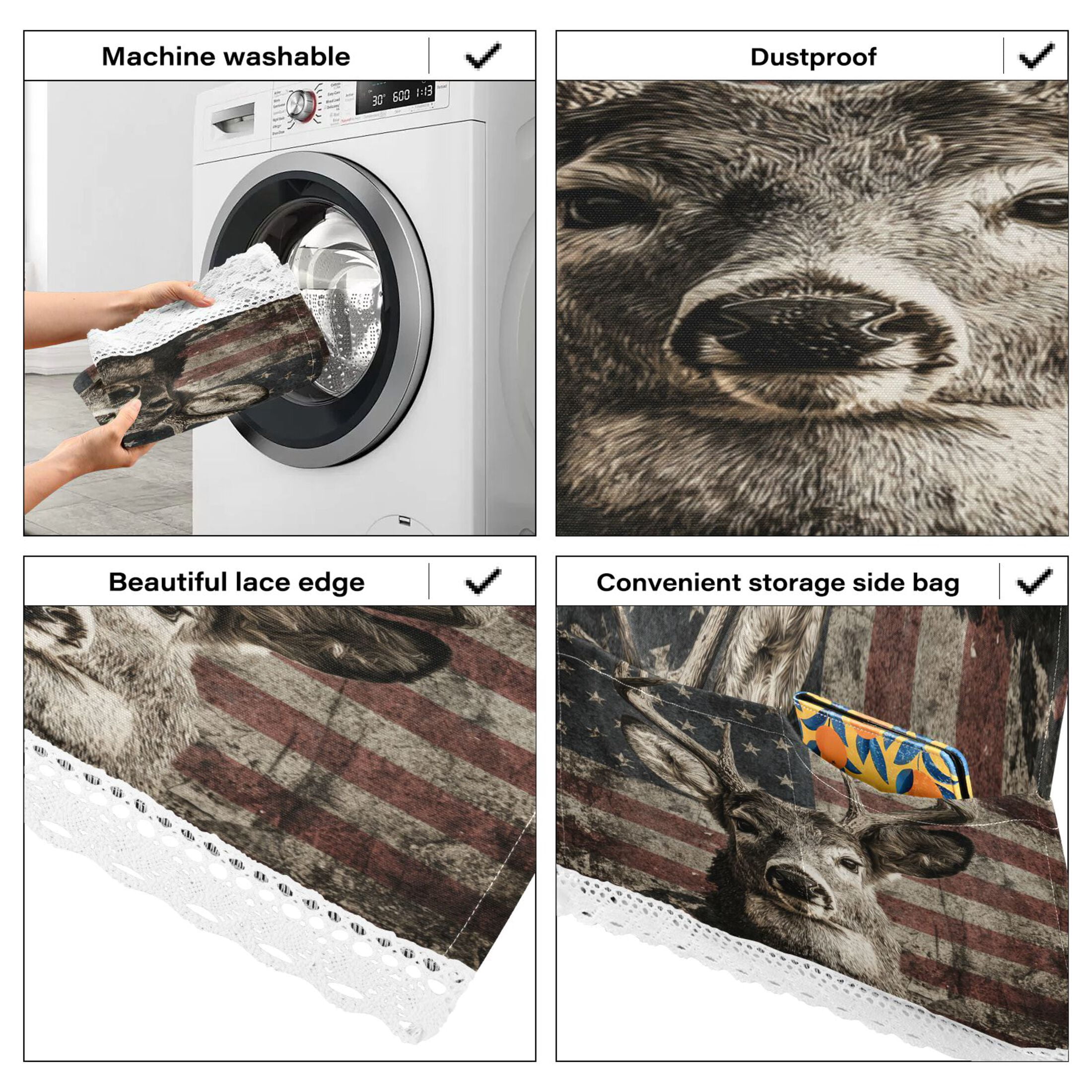 Wobogo Vintage American Deer Washing Machine Cover Dustproof Washer Dryer Cover Waterproof Laundry Room Decorative Protector
