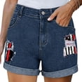 thumbnail image 3 of Frostluinai American Flag Denim Shorts Womens High Waist Rolled Hem Jean Shorts Patriotic Denim Jorts with Pocket Patriotic Jeans, 3 of 7