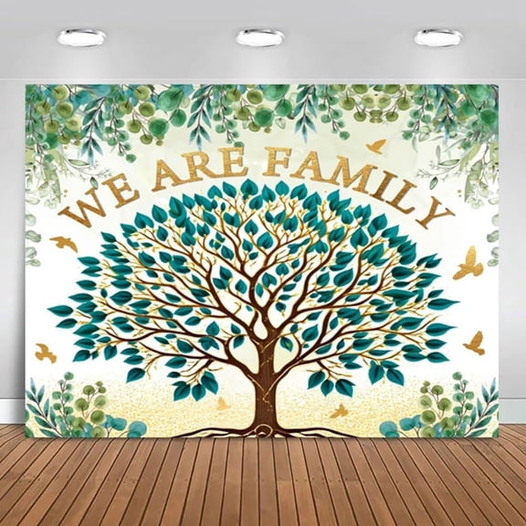 Elyvra 3x5ft Family Reunion Backdrop, Family Tree with Green Eucalyptus Leaves, Welcome to Our Home Photography Background for Party Decorations Photo Banner Props