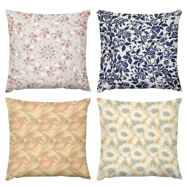 Vodetik Store Set of 4 Plush Throw Pillow Covers Decorative Square