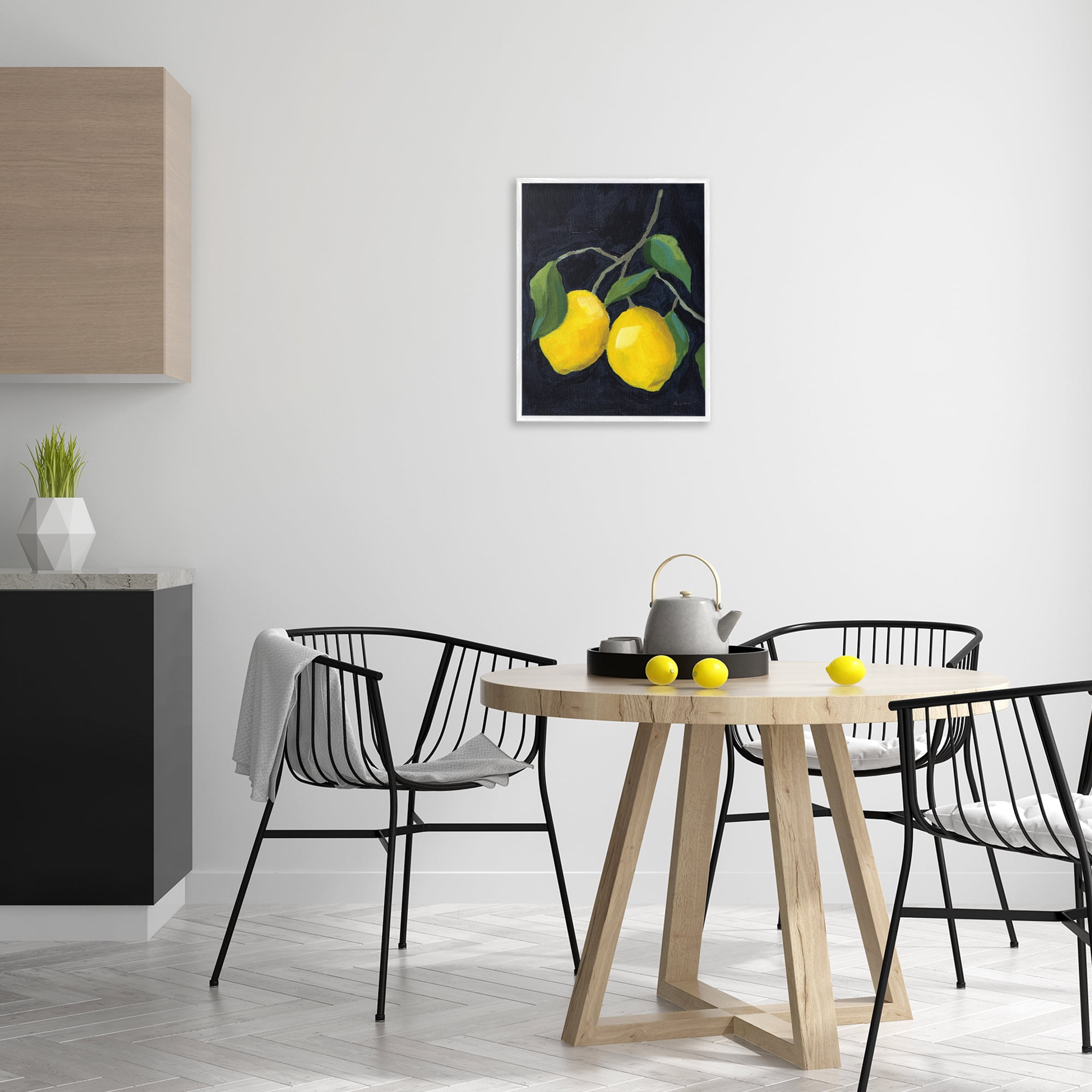 Stupell Industries Two Lemons on Black Food & Beverage Painting White Framed Art Print Wall Art, 16 x 20