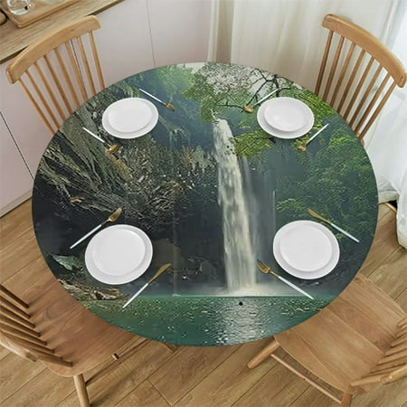 

Autua Waterfall Cave Man Round Tablecloth 100% Polyester Fiber Stain-Resistant Washable for Indoor Outdoor Restaurant Wedding Party - Full Width Single-Sided Printing 38 -42