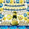 104Pcs Minions Party Supplies,Included Happy Birthday Banner, Tablecloth, Balloons, Cake Toppers, Cupcake Toppers, Mylar Balloon for Minion,Yellow Cartoon Stickers for Boys and Girls
