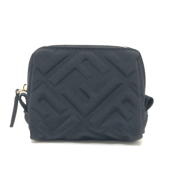 Pre-Owned FENDI 8N0179 FF Logo Zucca Embossed Makeup Pouch, Canvas, Women's, Black
