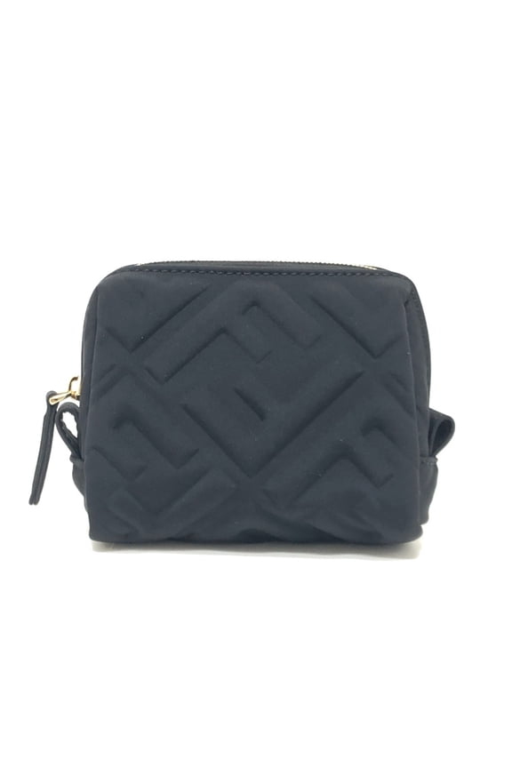 Pre-Owned FENDI 8N0179 FF Logo Zucca Embossed Makeup Pouch, Canvas, Women's, Black (Good)