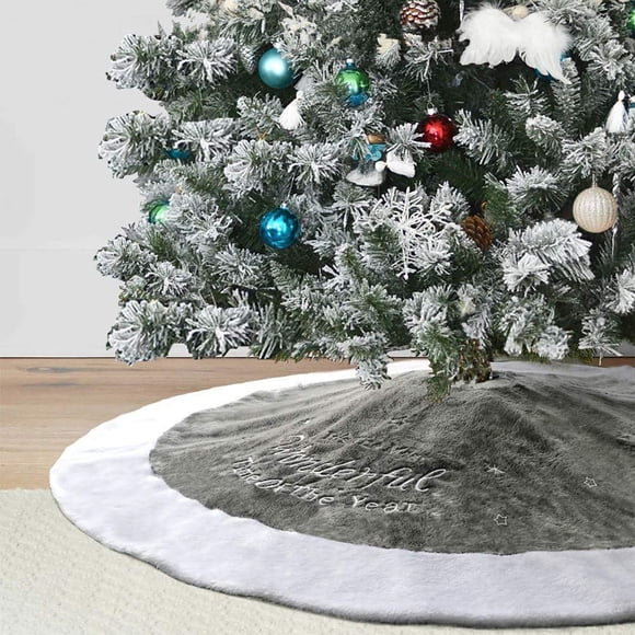 Falda para árbol de Navidad Dremisland 36, lujosa, piel sintética, color blanco y gris