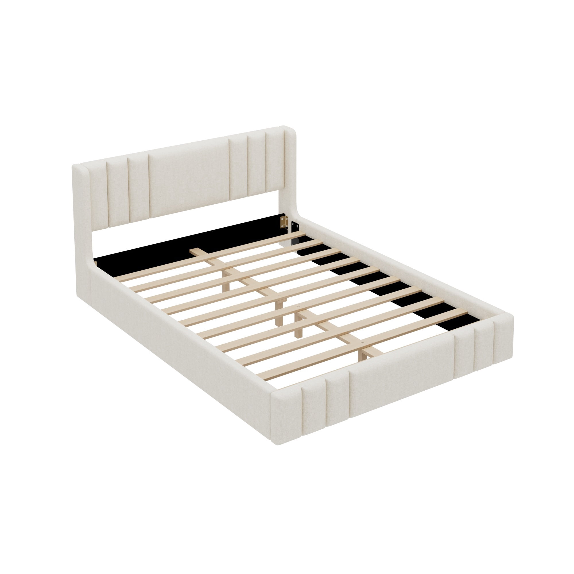 Euroco Queen Size Upholstery Platform Bed with Headboard, No Box Spring Needed, Beige