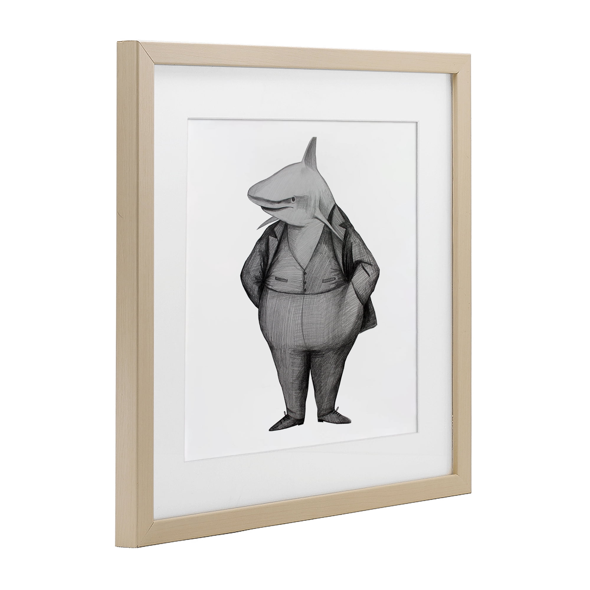 Stupell Industries Shark In Suit Drawing Birch Framed Print Under Glass, design by Violeta Vollmer