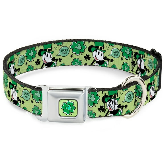Disney Pet Collar, Dog Collar Metal Seatbelt Buckle, Mickey Mouse St Patricks Day Lucky Me Leprechaun Pose Greens, 9.5 to 13 Inches 1.0 Inch Wide
